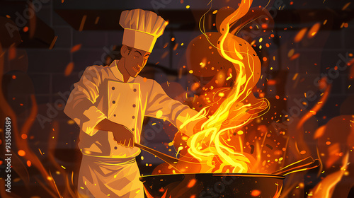 Wallpaper Mural animation of a chef cooking with fire Torontodigital.ca
