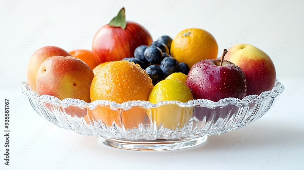 Glass stand for fruits storage isolated on white : Generative AI Glass stand for fruits storage isolated on white : Generative AI