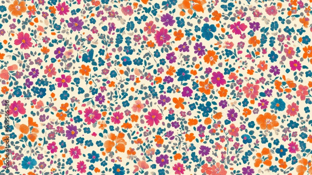 Whimsical Floral Pattern in Vibrant Hues, Floral, Pattern, Fabric, Textile Whimsical Floral Pattern in Vibrant Hues, Floral, Pattern, Fabric, Textile