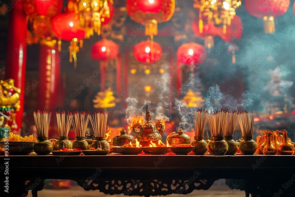 Chinese new year decorations at temple in china Chinese new year decorations at temple in china
