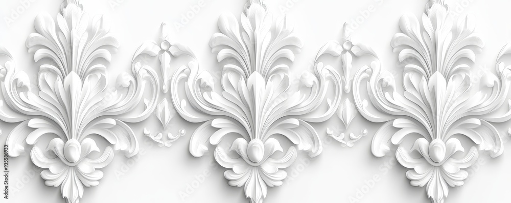 White Ornamental Floral Border, 3D Render, Baroque, Classic , Ornament White Ornamental Floral Border, 3D Render, Baroque, Classic , Ornament