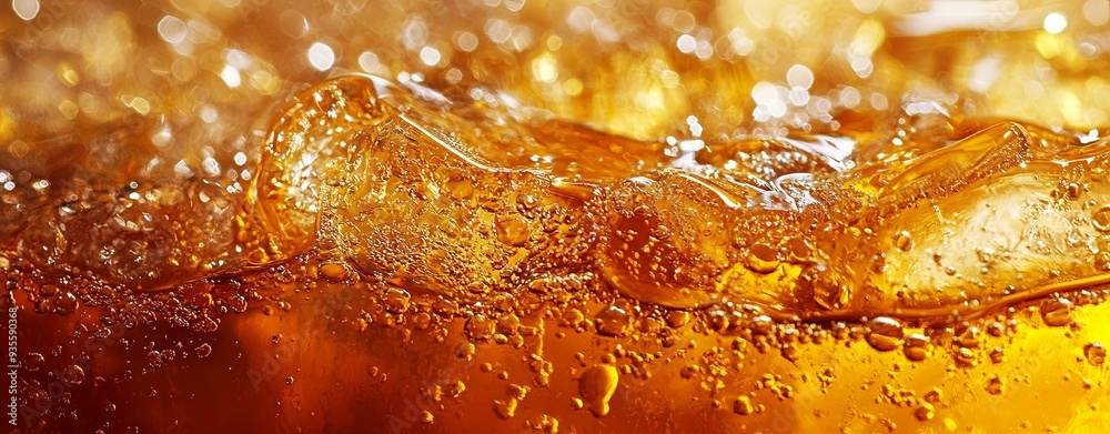 High-resolution close-up of a fizzy drink with ice cubes, featuring sparkling bubbles in a refreshing amber liquid. Ideal for drink-related promotional materials. High-resolution close-up of a fizzy drink with ice cubes, featuring sparkling bubbles in a refreshing amber liquid. Ideal for drink-related promotional materials.