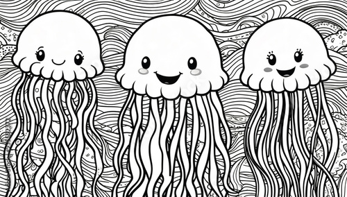 Coloring page, jellyfish design photo