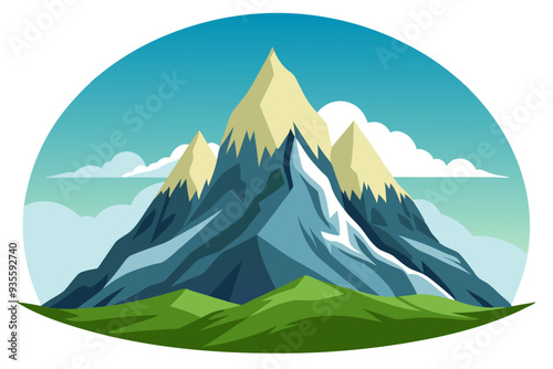 A Single Mountain Peak Against A Blue Sky With Clouds