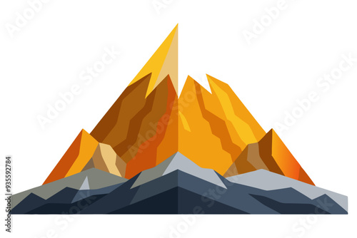 Geometric Illustration of a Mountain Range with Golden Peaks