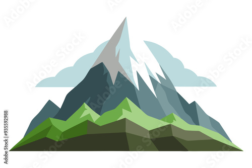 A Detailed Illustration of a Mountain with Green Foliage and Snow
