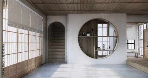 Modern japan room wooden floor on wall design.