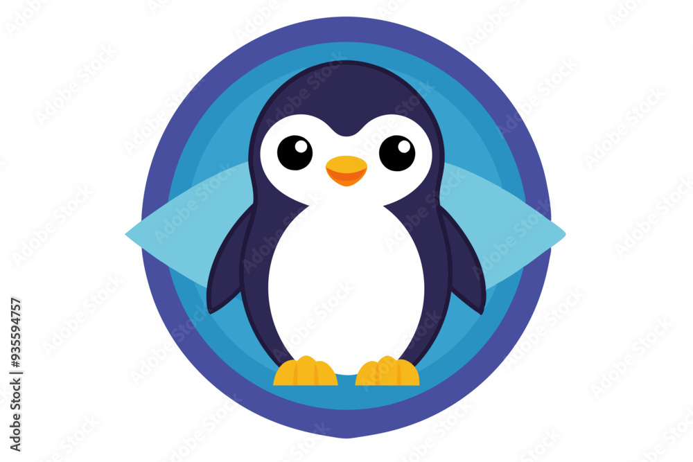 Obraz premium Cartoon Penguin with Blue and White Background