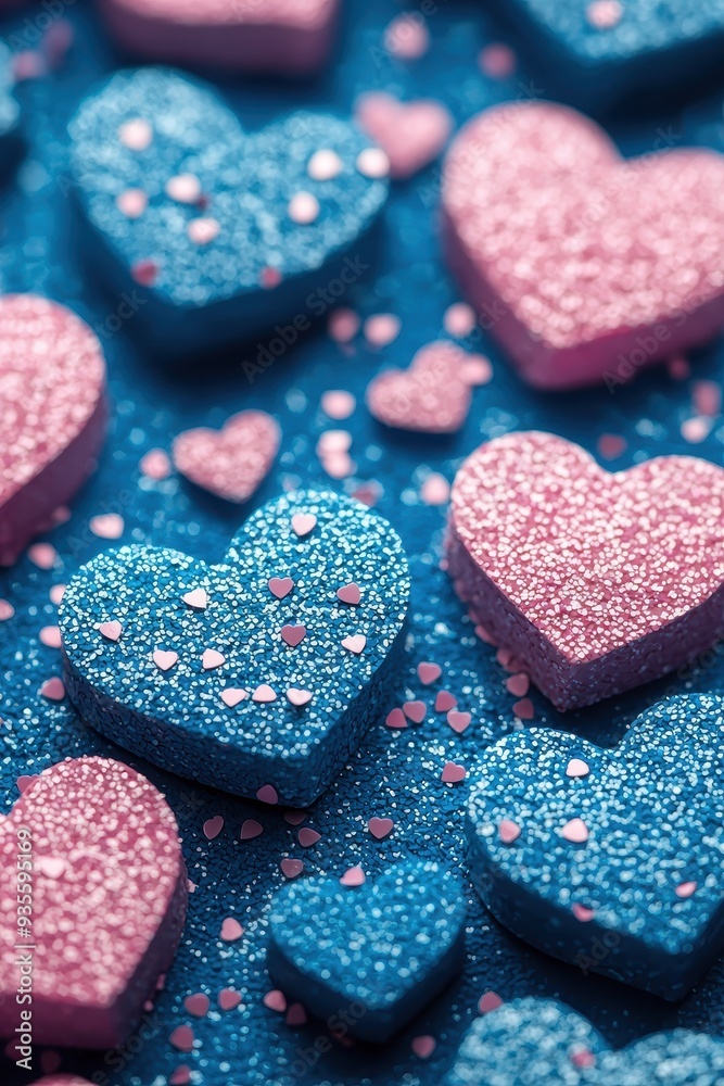 Fototapeta premium Blue and pink heart shapes 