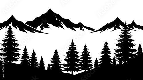 Forest with Distant Hills – Detailed Outline and Graphic Art