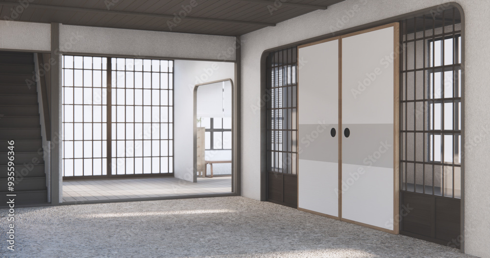 Modern japan room wooden floor on wall design. Modern japan room wooden floor on wall design.