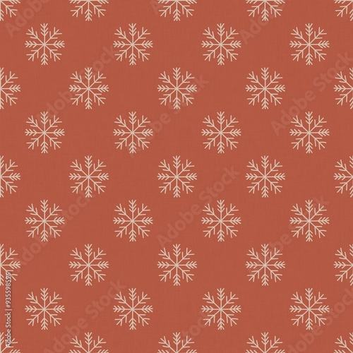 Christmas seamless pattern design. Snow flakes on the brick colour background

