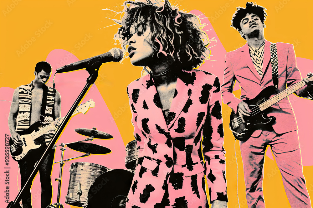 Pop art band in bold colors and modern style. Generative AI image Pop art band in bold colors and modern style. Generative AI image