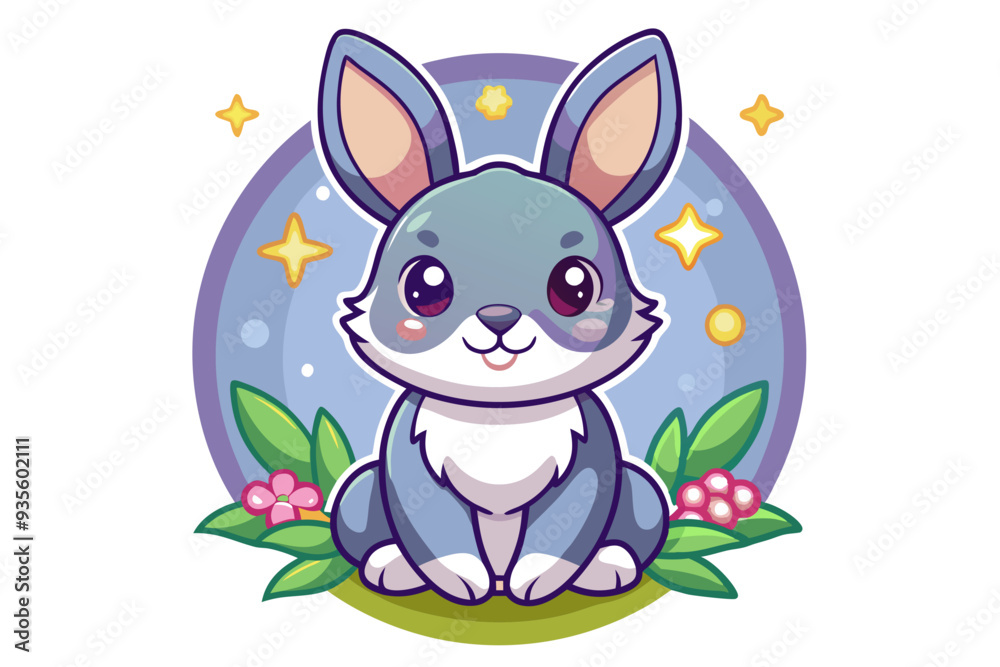 Cute Cartoon Rabbit Sitting in a Night Sky Circle Cute Cartoon Rabbit Sitting in a Night Sky Circle