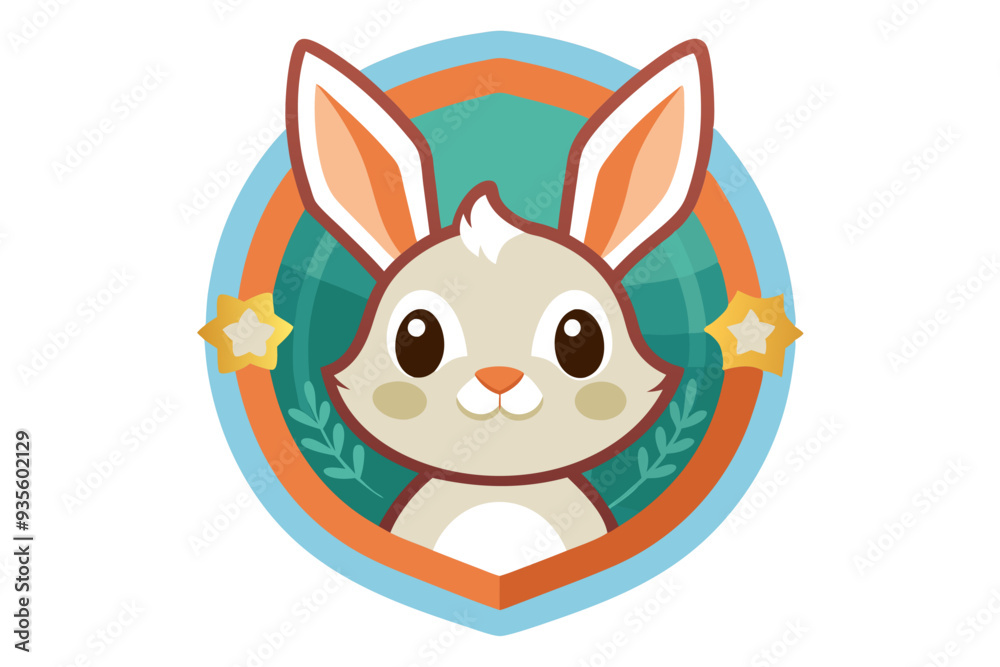 Cartoon Bunny with Large Eyes in Circular Frame Cartoon Bunny with Large Eyes in Circular Frame