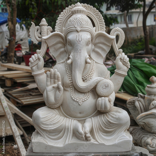 Uncolored lord ganesh sculpture photo