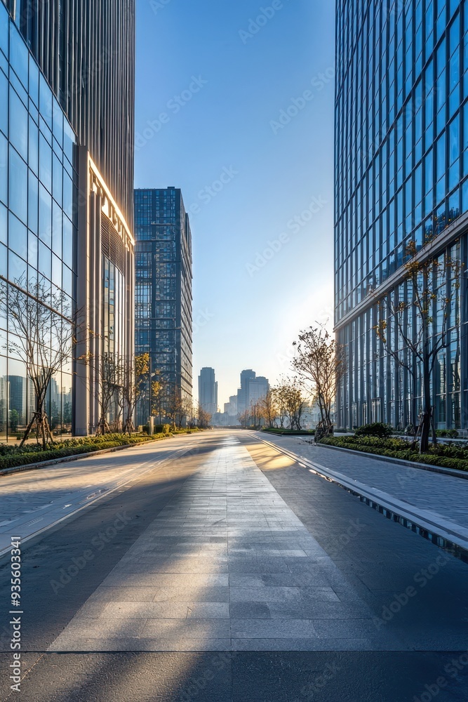 Fototapeta premium Clean empty road on modern office