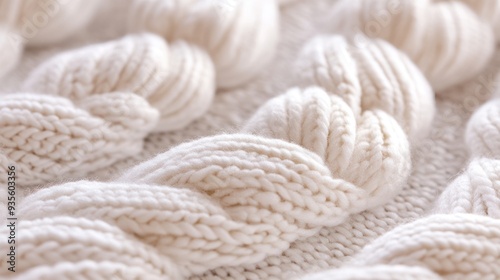 Close-up of White Knitted Fabric photo