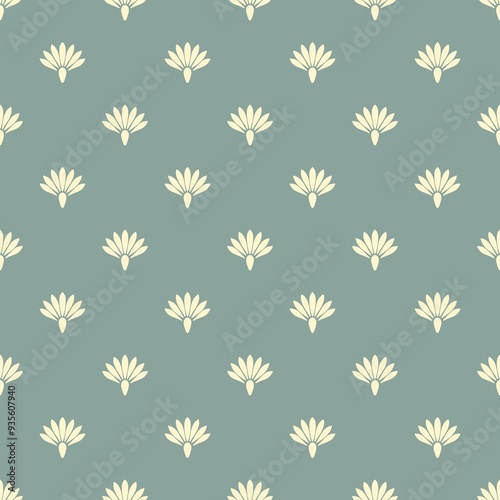 Retro geometric flower on the Turkish blue background. Small scale.