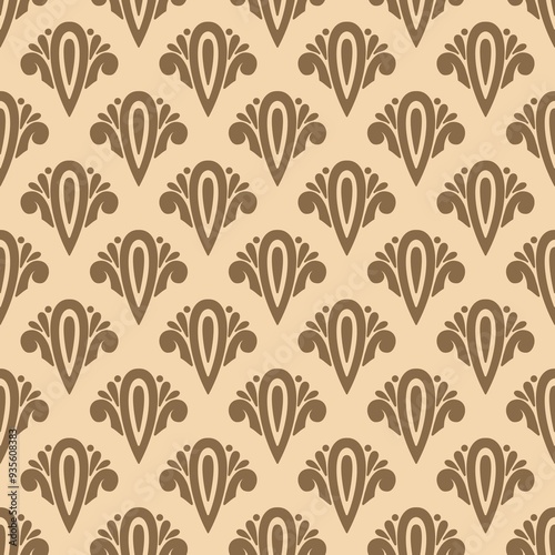 Traditional floral damask in beige and cherry wood colours
