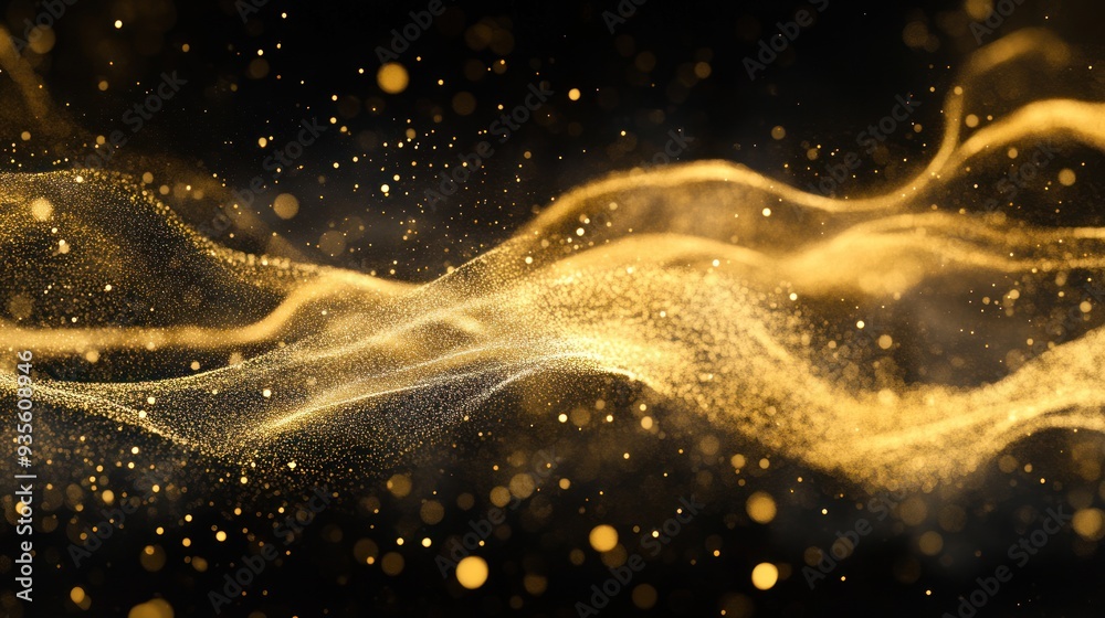 Abstract Golden Wave with Sparkling Particles Abstract Golden Wave with Sparkling Particles