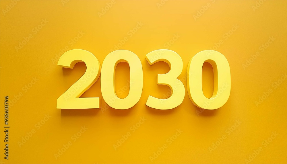 2030- on an empty solid background with bright yellow color 2030- on an empty solid background with bright yellow color