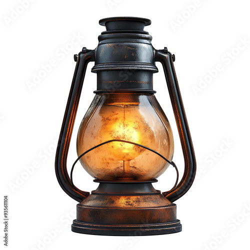 old oil lamp png. lantern with glowing light inside isolated. antique lantern png