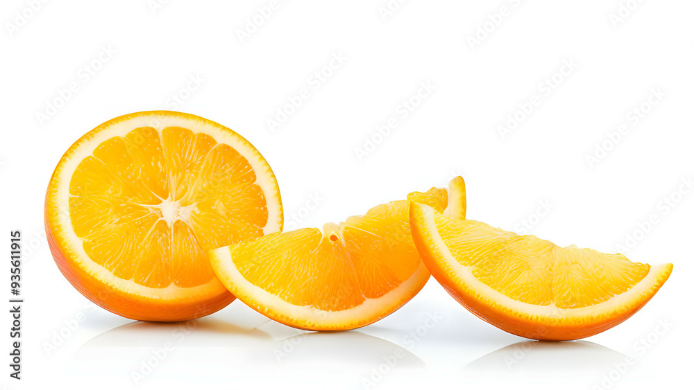 flying orange fruit slices isolated on white background flying orange fruit slices isolated on white background
