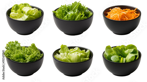 Set of fresh salads bowls isolated on transparent background photo