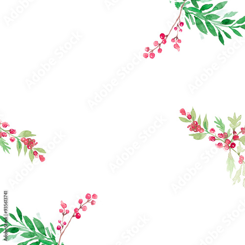 Floral png christmas border background with beautiful red winterberry