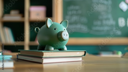 The piggy bank on books photo