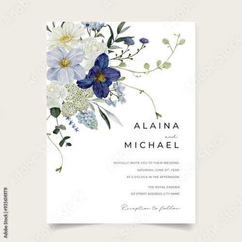 Bohemian Blue Wedding Invitation