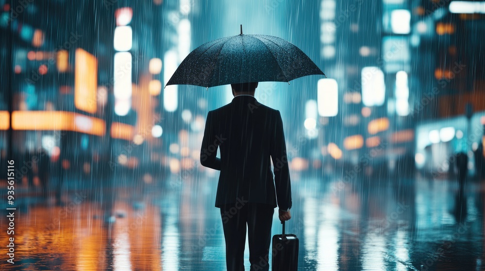 Obraz premium Businessman Holding Umbrella, Symbolizing Risk Management and Protection