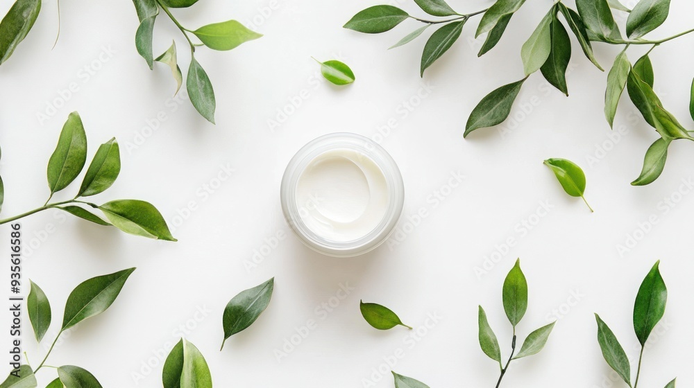 Natural Beauty Product with Green Leaves Natural Beauty Product with Green Leaves