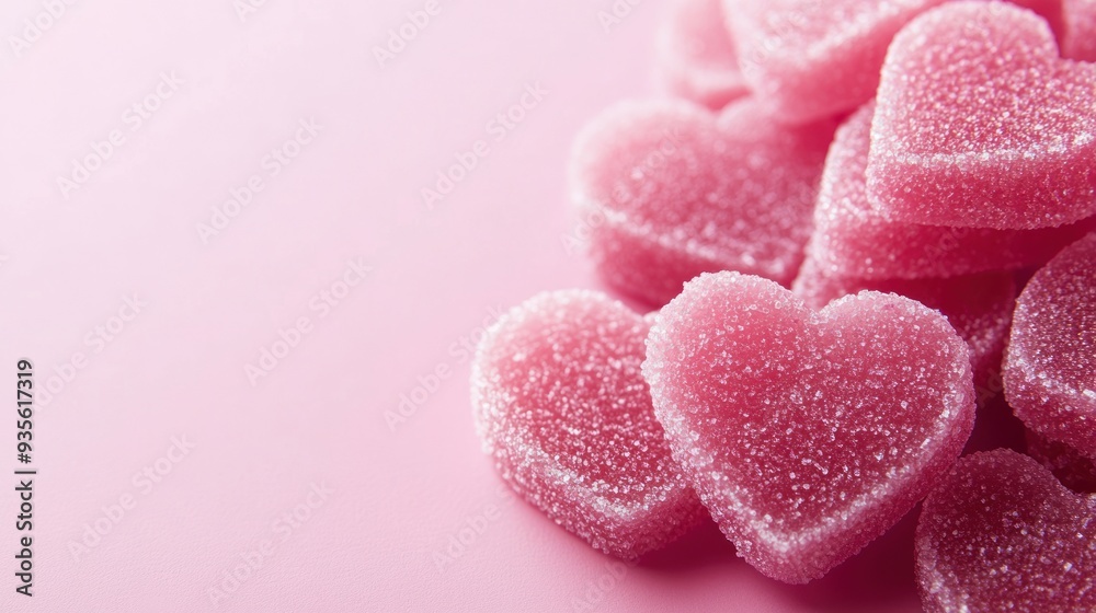 Pink Heart Shaped Candy on a Pink Background Pink Heart Shaped Candy on a Pink Background