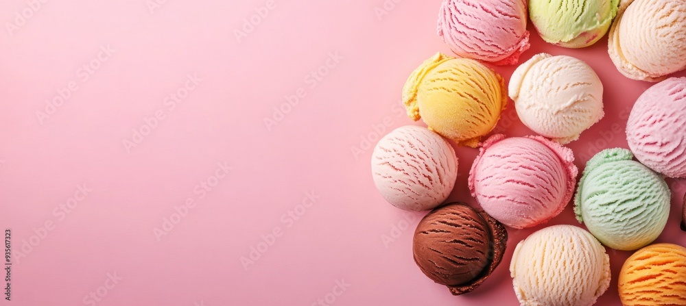 Colorful Ice Cream Scoops on Pink Background Colorful Ice Cream Scoops on Pink Background