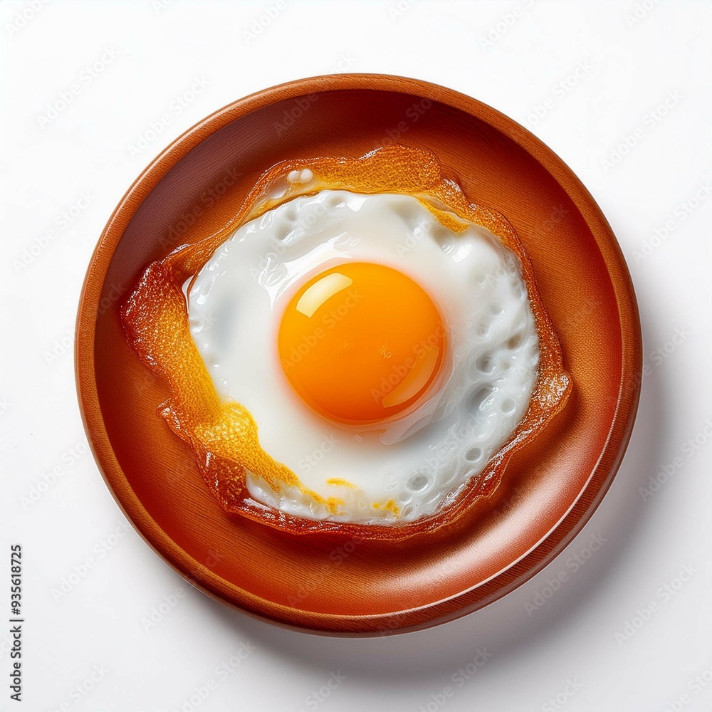 fry egg on white background top view