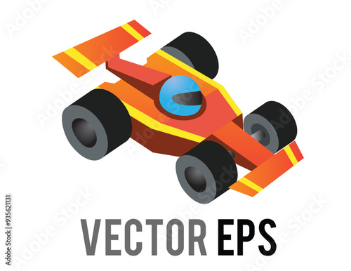 Isolated vector gradient red formula one racing car icon with blue helmet