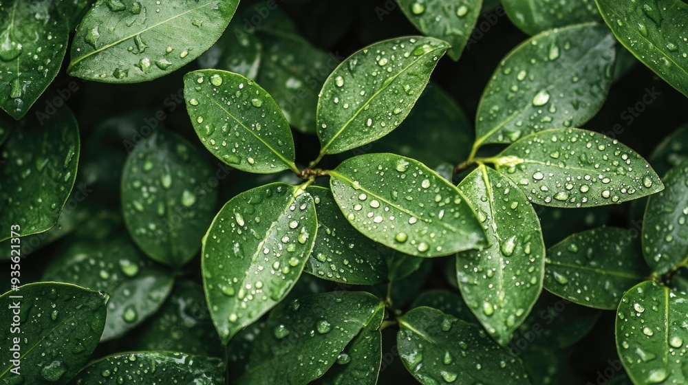 A close-up of green leaves with raindrops, capturing the freshness of a spring shower - A close-up of green leaves with raindrops, capturing the freshness of a spring shower -