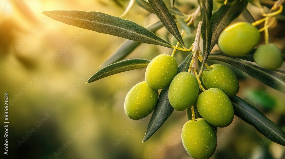 A close-up of green olives on a tree, ripe and ready for harvest, symbolizing the Mediterranean diet A close-up of green olives on a tree, ripe and ready for harvest, symbolizing the Mediterranean diet