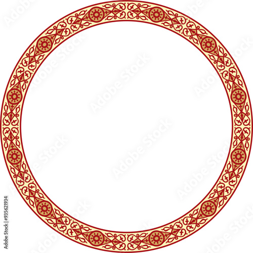 Vector colored round Yakut ornament. Endless circle, border, frame of the northern peoples of the Far East.