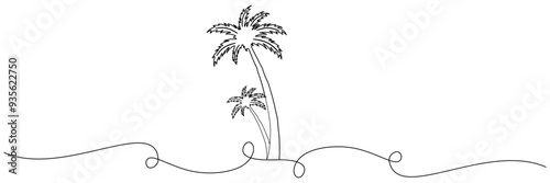 Line art coconut tree illustration backgraund