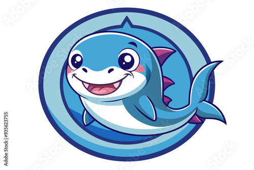 Cartoon Smiling Blue Shark in a Blue Circle