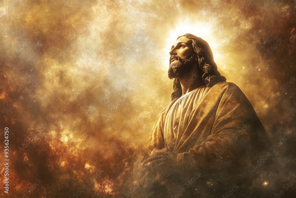 Jesus Christ In The Clouds With Brilliant Light - Ascension / End Of Time Concept with generative ai Jesus Christ In The Clouds With Brilliant Light - Ascension / End Of Time Concept with generative ai