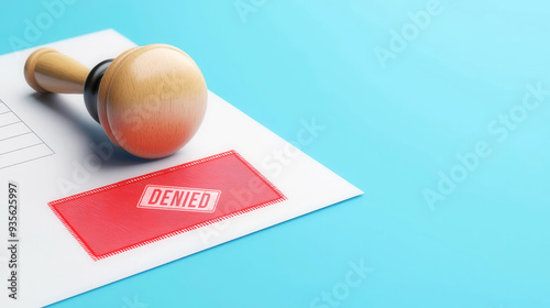 Mortgage application, red denied stamp, zoomed-in, 3D illustration