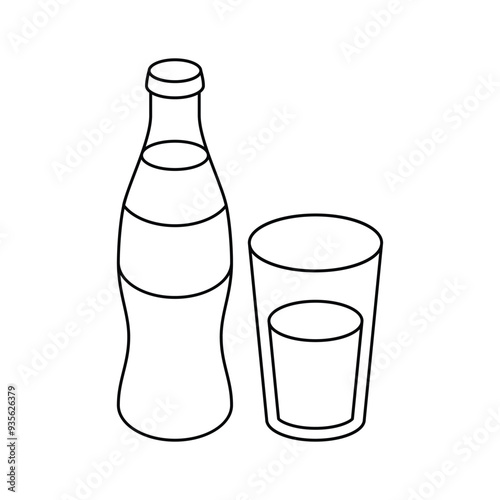 Refreshments, beverages, soda bottle with glass vector design