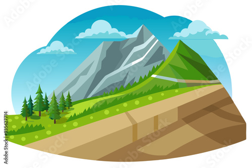 A Mountain Landscape with Trees and a Blue Sky