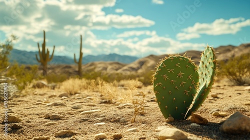 A green cactus in a desert landscape, resilient and beautiful under the harsh sun