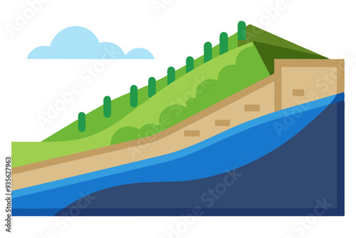 Cross-Section of a Hillside Showing Layers of Earth and Water