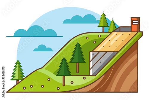 Illustration of a Landslide with a House on a Hillside